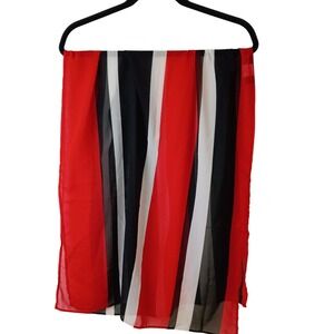 LA BLANCA BY ROD BEATTIE Striped Sheer Scarf Red Black White Polyester One Size